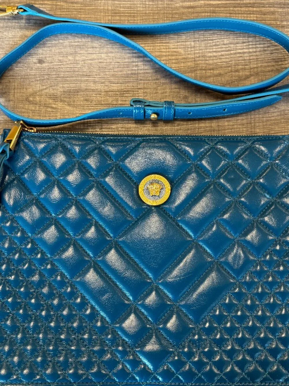 Authentic Versace Quilted Leather Medusa Convertible Clutch/Crossbody